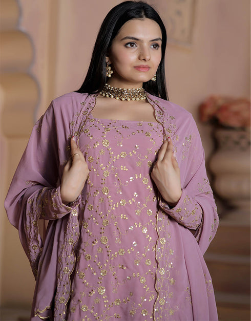 Traditional Function Wear Readymade Suit Collection Lavender Faux Georgette Sarara Suit Back View